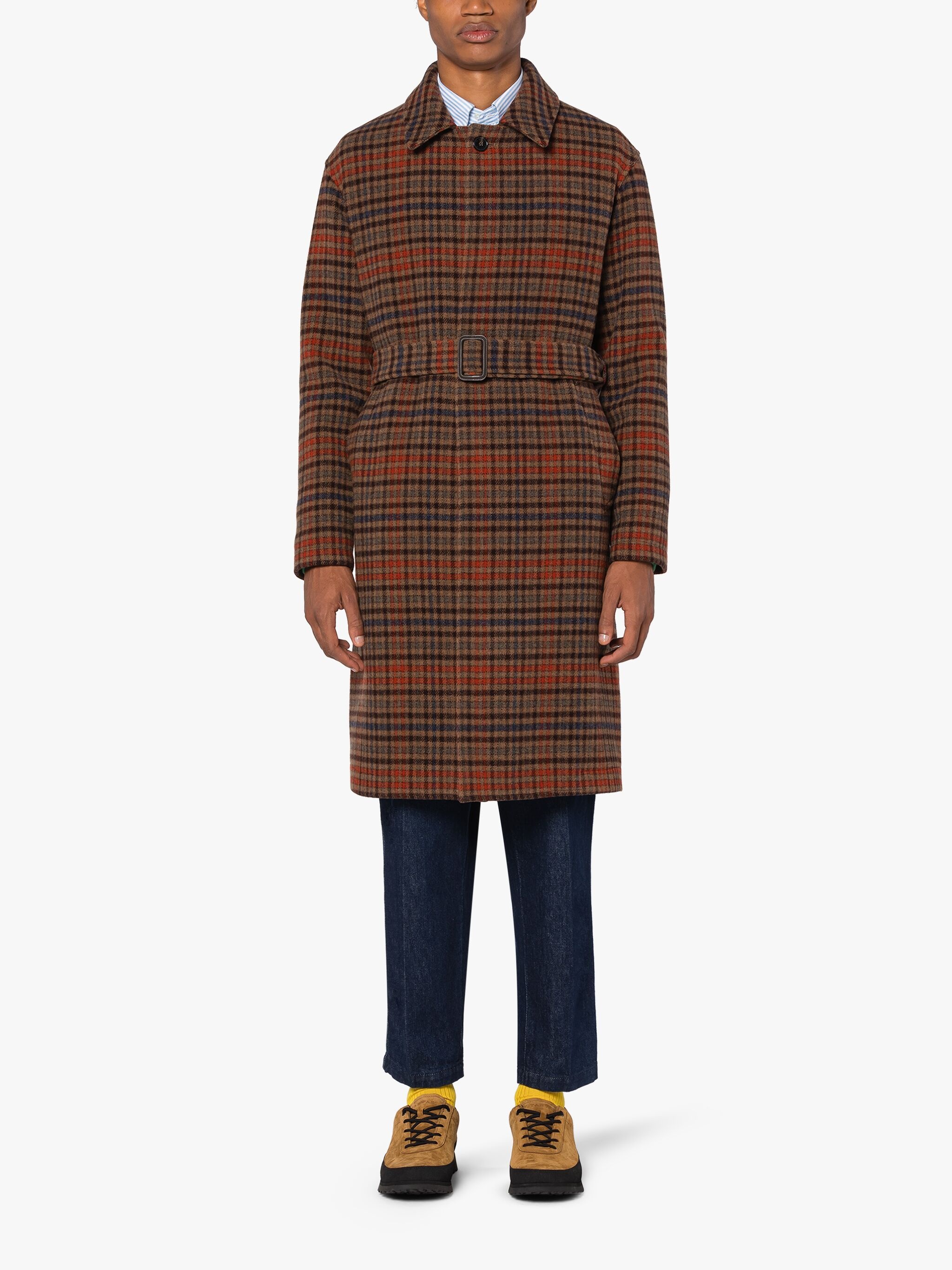 MILAN BROWN CHECK WOOL COAT - 3