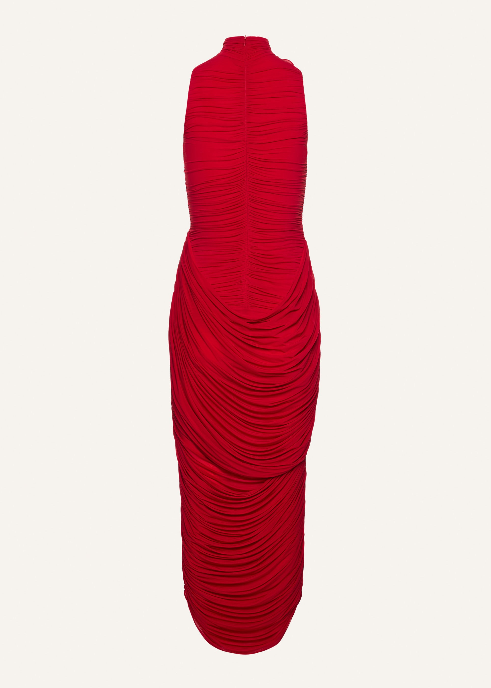 High-neck draped midi dress in red - 2