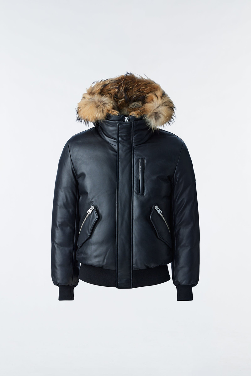 GLEN 2-in-1 (r) Leather bomber jacket with hooded bib & natural fur 1