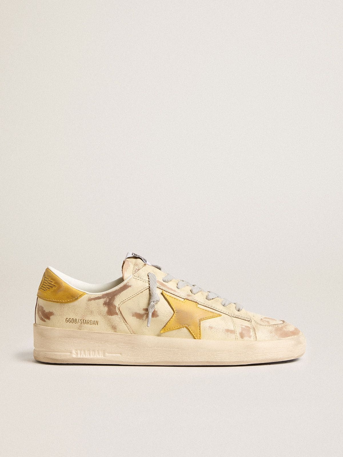 Men's Stardan in beige leather with honey-colored nubuck star and heel tab - 1