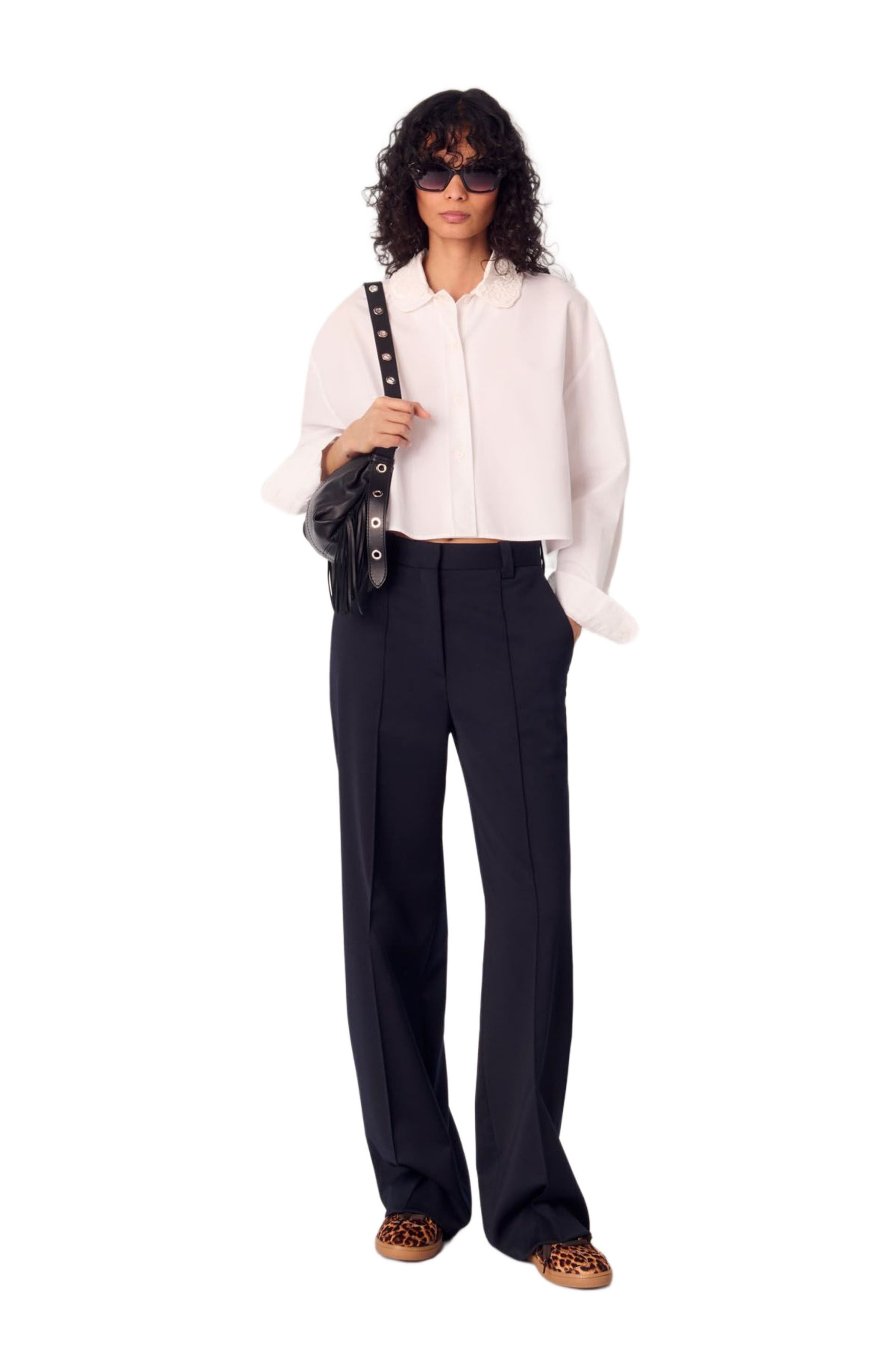 maje Short shirt with embroidered collar in White at Nordstrom - 2