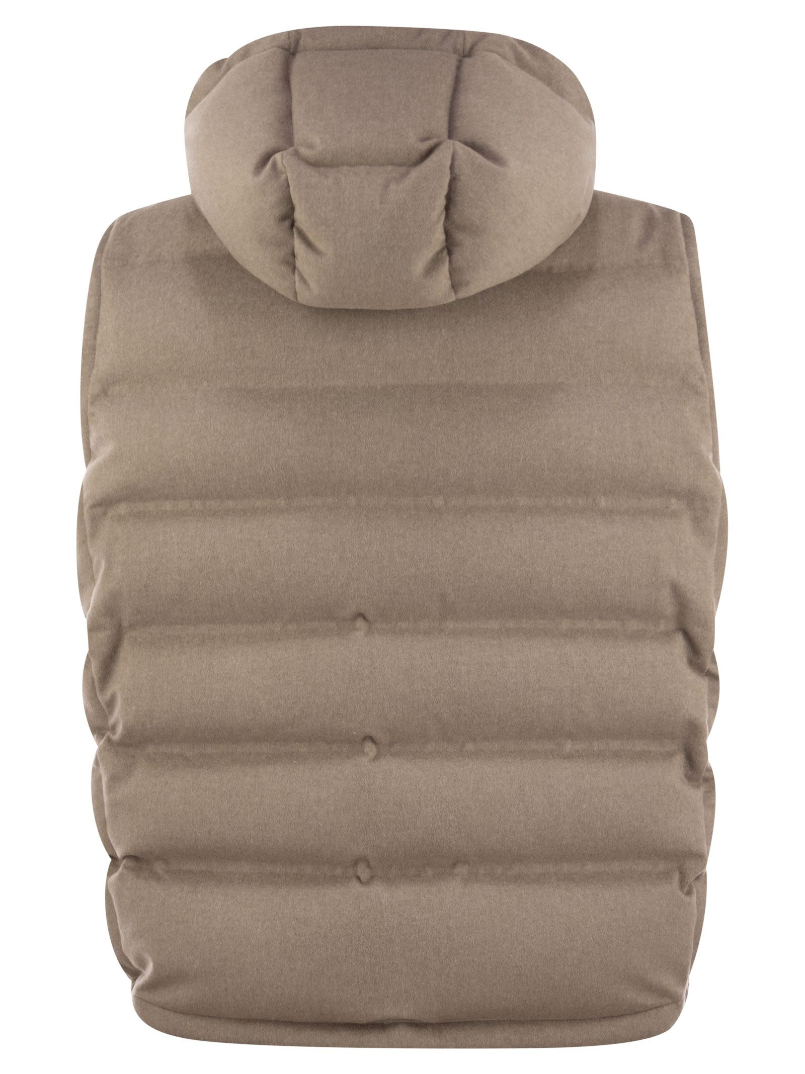 Brunello Cucinelli Men Sleeveless Wool Down Jacket With Detachable Hood - 2