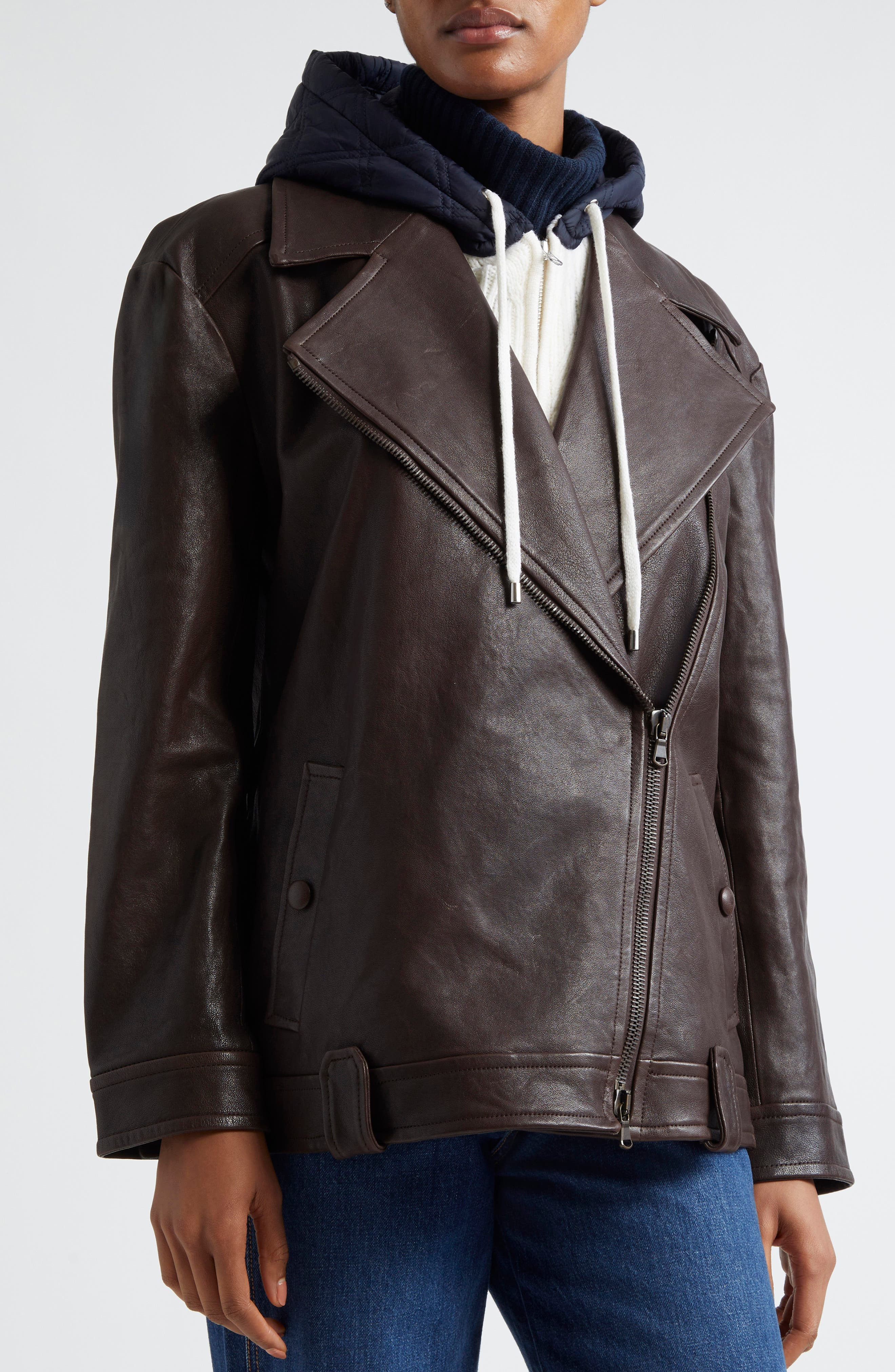 Veronica Beard Thandie Leather Dickey Jacket in Dark Chocolate at Nordstrom - 3