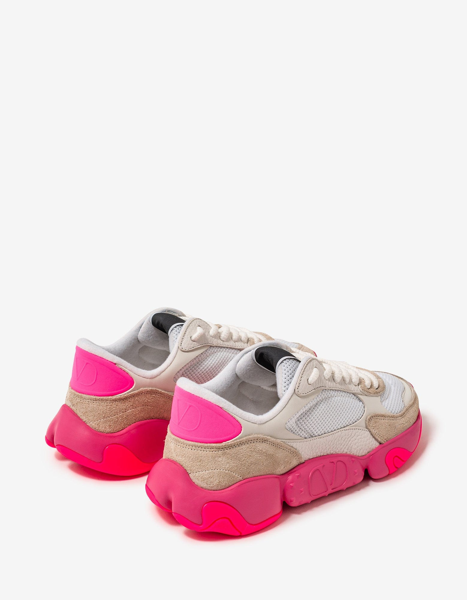 Valentino White Bubbleback Mesh and Suede Trainers - 5