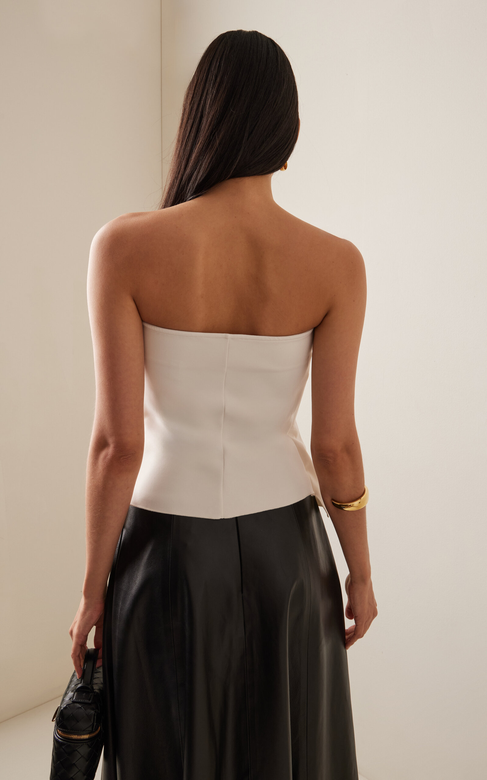 Ruffled Stretch-Crepe Strapless Top white - 4