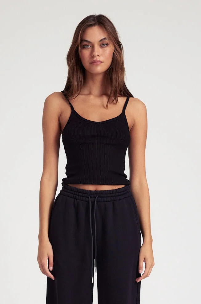 BLACK RIB V-NECK TANK - 1