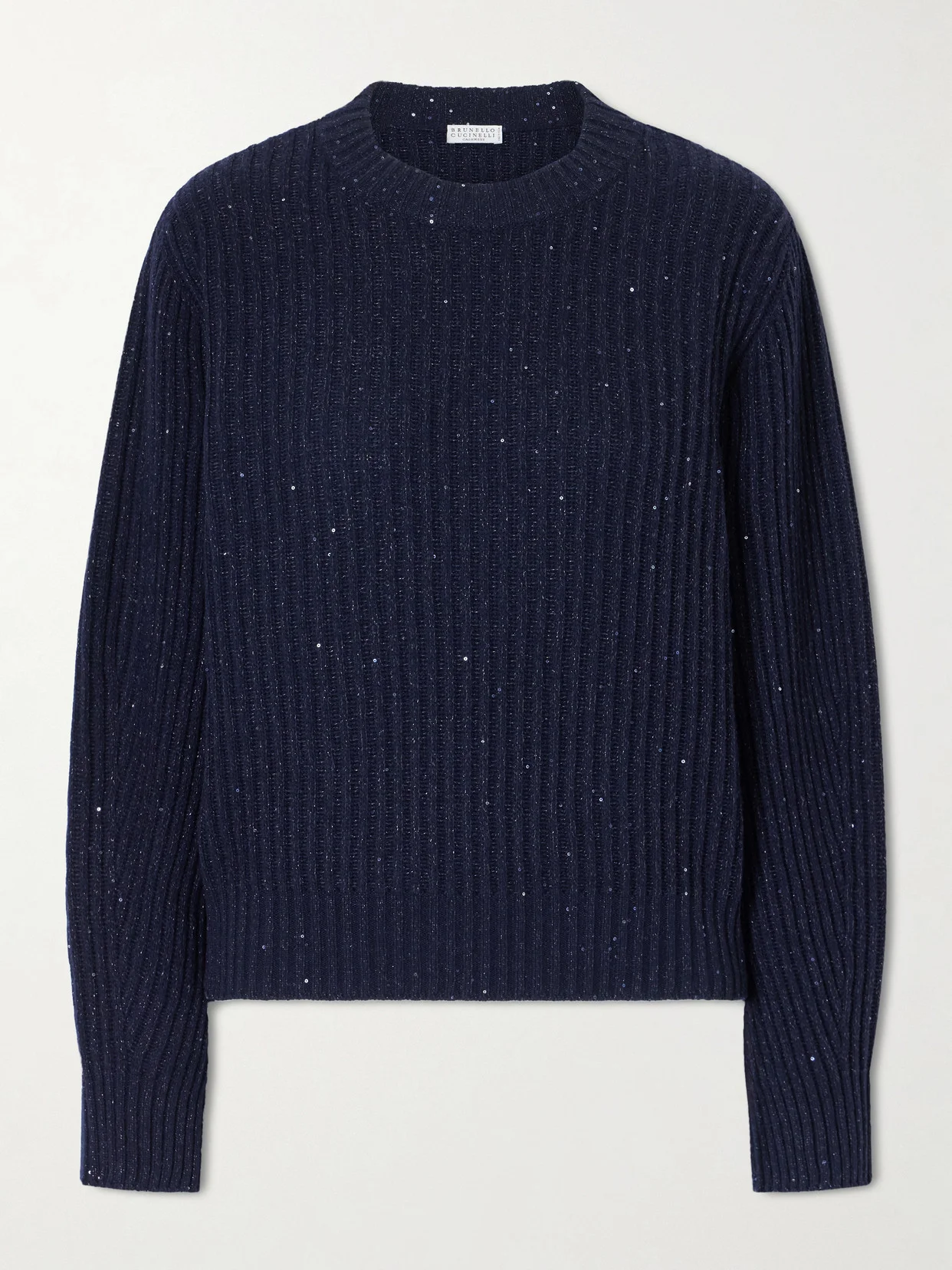 Sequin-trimmed Ribbed-knit Sweater - 1