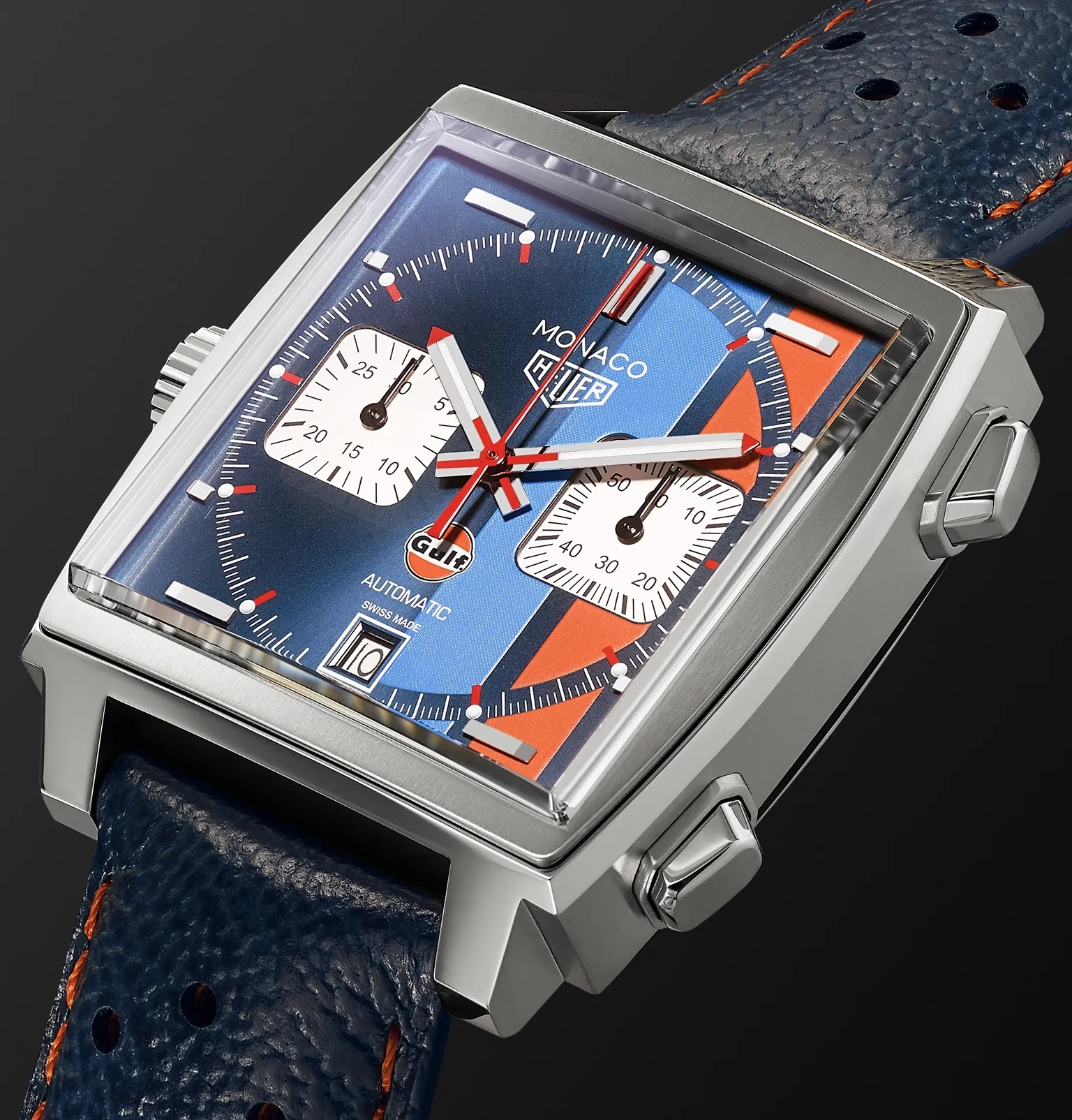 Monaco Gulf Edition Automatic 39mm Steel and Leather Watch, Ref. No. CAW211R.FC6401 - 4