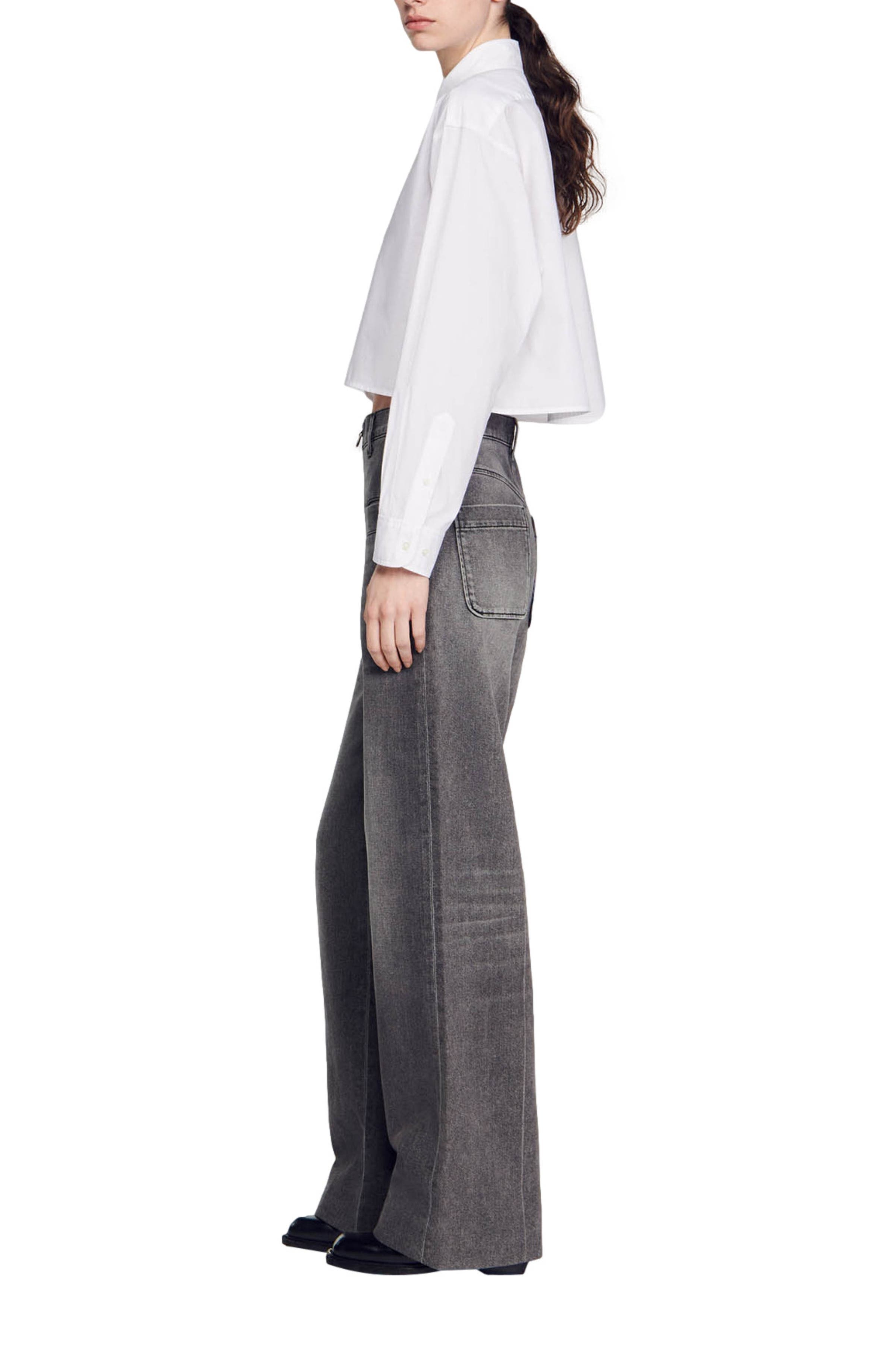 SANDRO Cropped poplin shirt in White at Nordstrom - 3