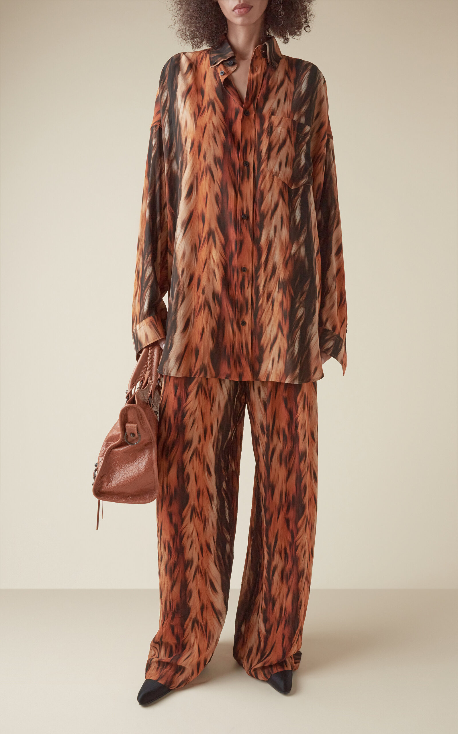 AI-Printed Silk Crepe Shirt brown - 3