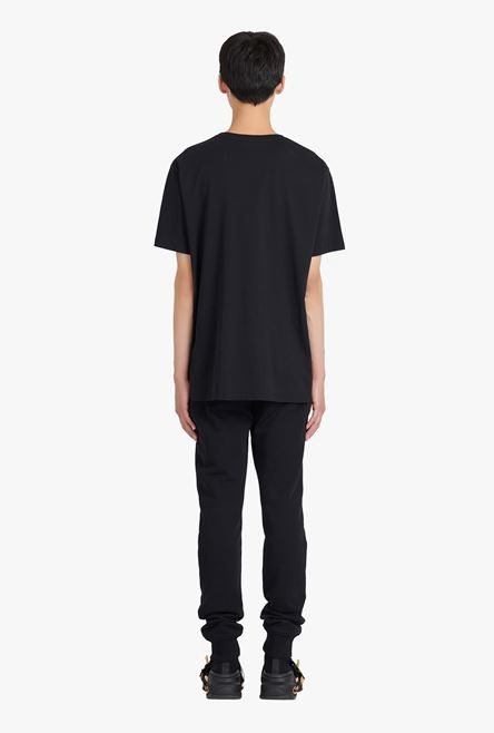 Oversized black eco-designed cotton T-shirt with white and gold Balmain logo print - 3