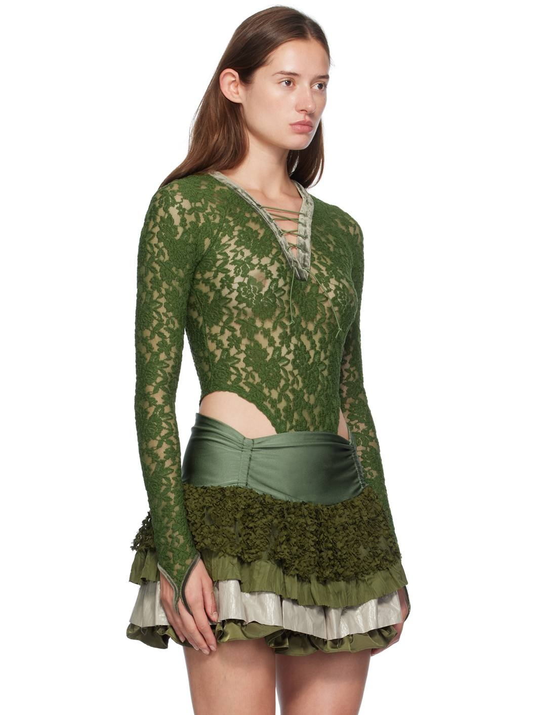 Green Rose Lace Bodysuit - 2