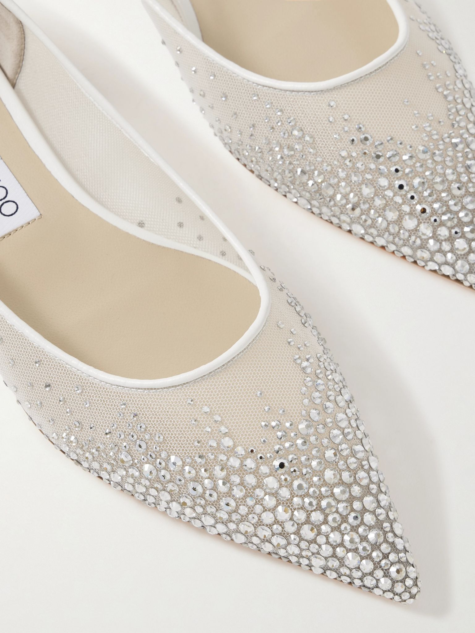 Love crystal-embellished mesh point-toe flats Silver - 4