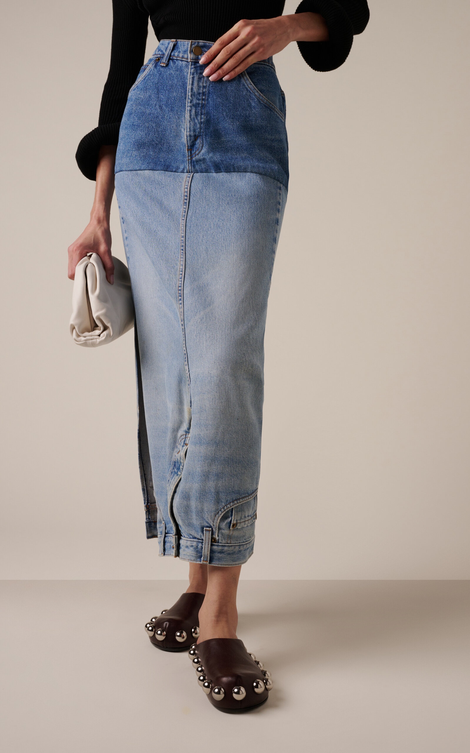 Recycled Denim Mirror Effect Midi Skirt blue - 4