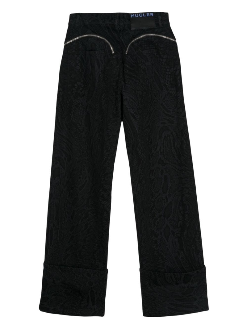 MUGLER zip-embellished snake-print jeans outlook