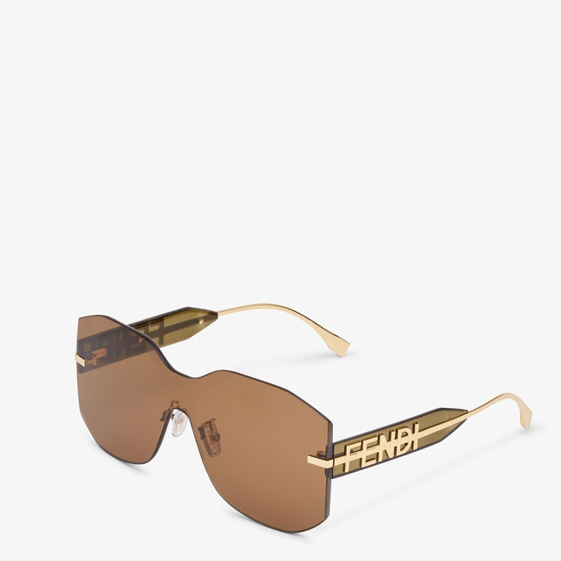 FENDI Rectangular Fendigraphy shield sunglasses inspired by the Hobo bag. Temples with in-line gold-colore outlook