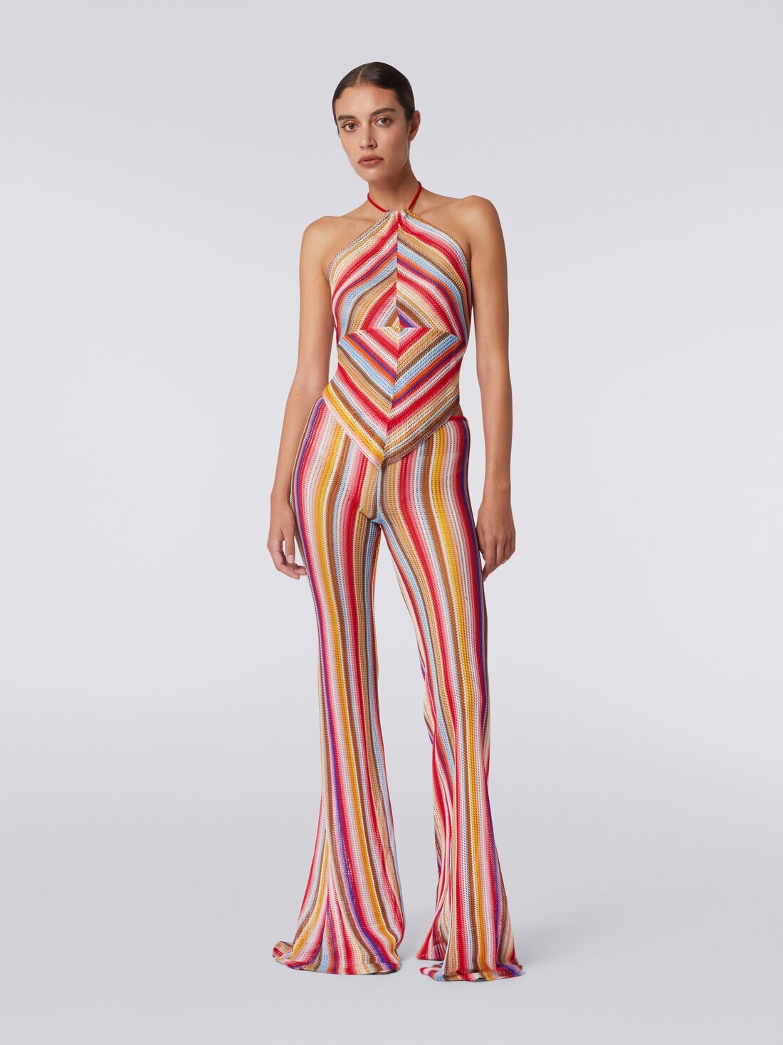 Striped crochet top with American neckline - 2
