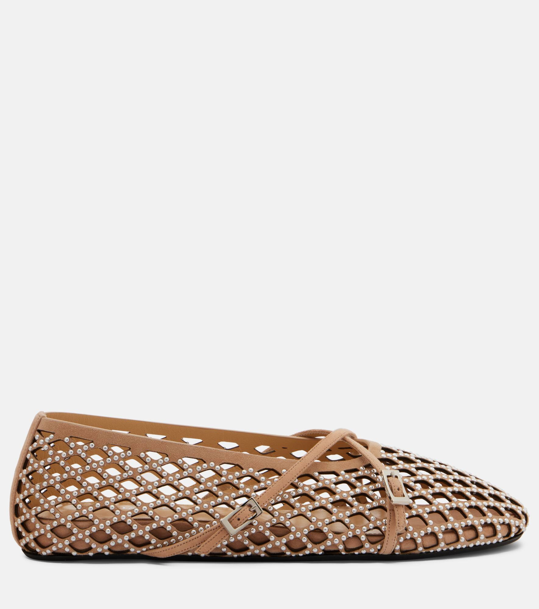 Sparkle Mesh embellished suede ballet flats - 4