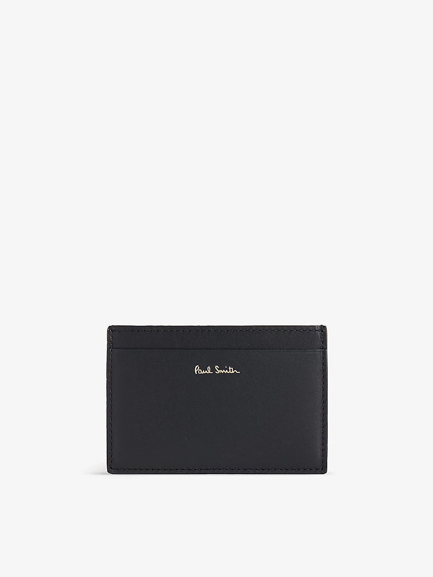 Brand-embellished leather card holder - 1