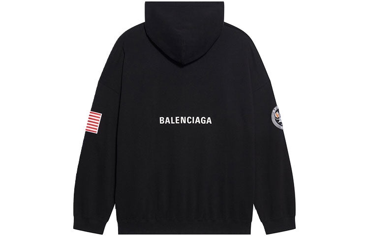 Men's Balenciaga x NASA FW21 Crossover Logo Cotton Classic hooded Loose Long Sleeves Black 651799TKV - 2