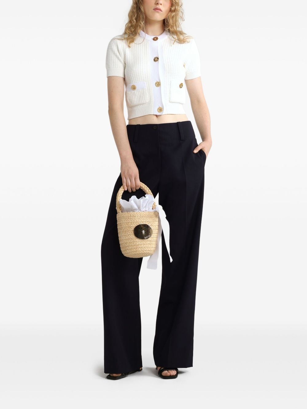 cropped waffle-knit cardigan - 2