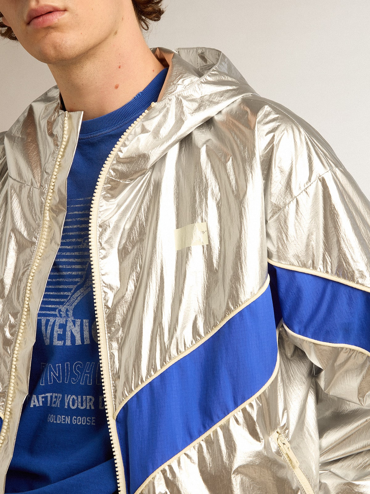 Men's windcheater in silver technical fabric - 5