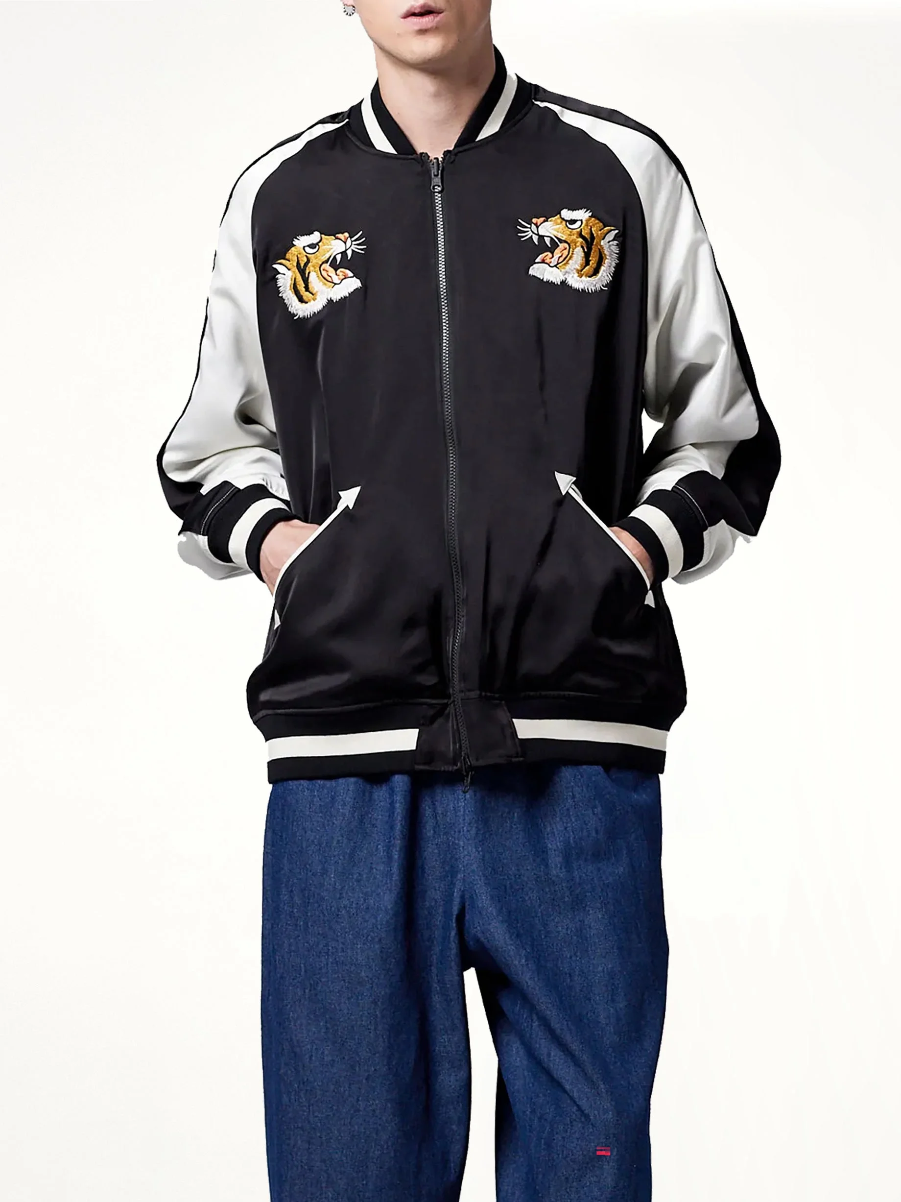 Non Down Reversible "Ska" Jacket in Black/Off White - 1