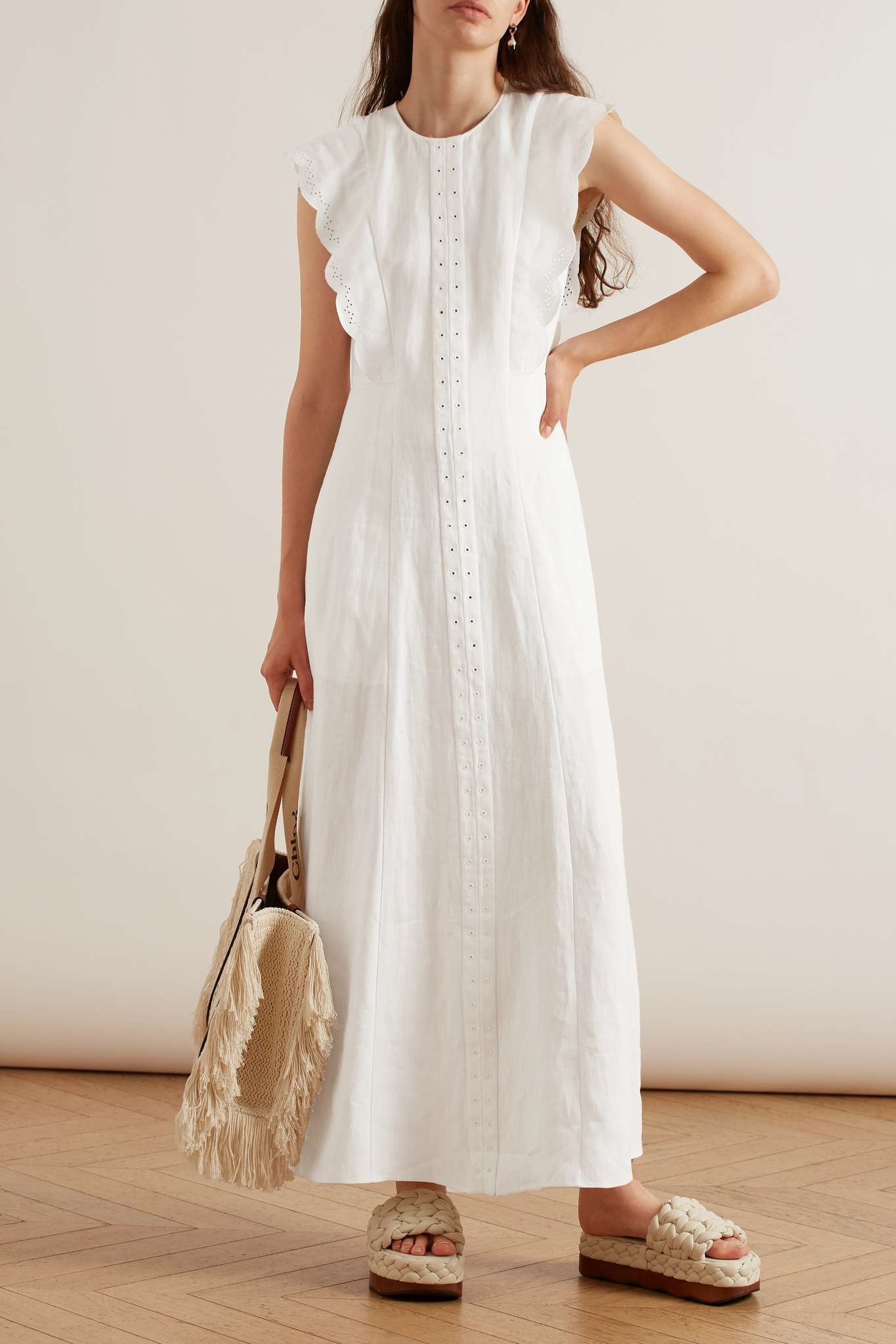 Scalloped broderie anglaise linen maxi dress - 2