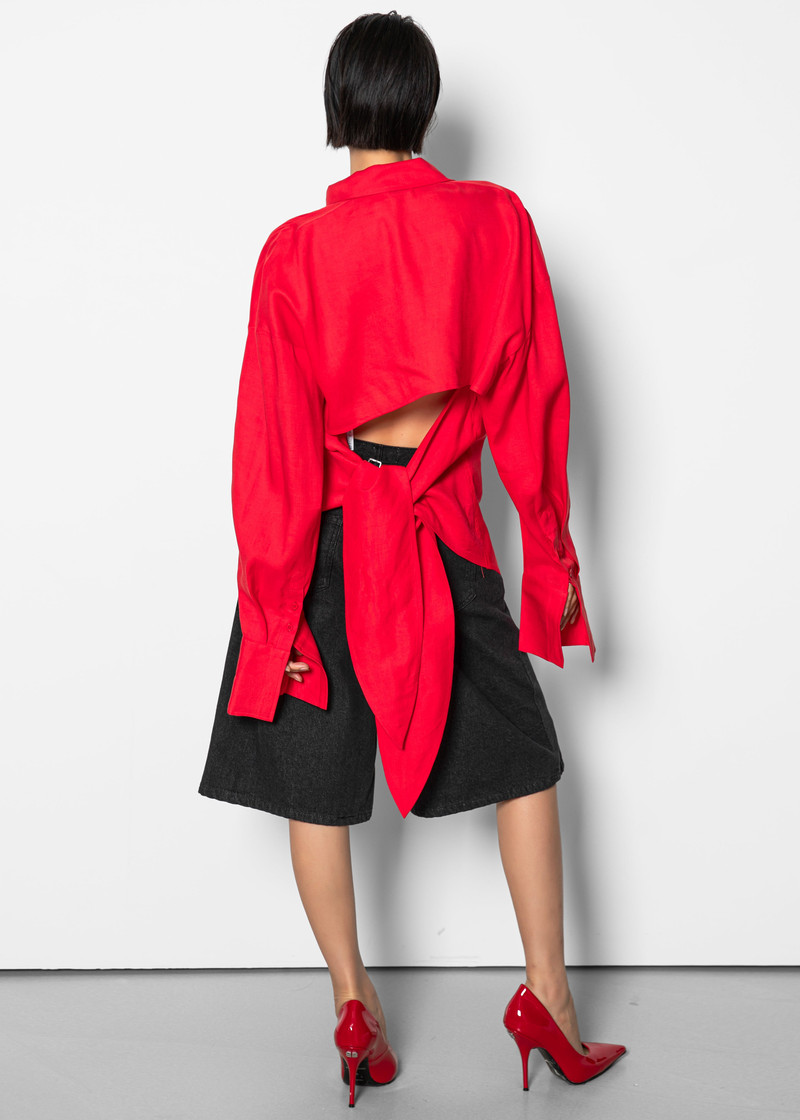 Velia Cut-Out Back Shirt - Red 11