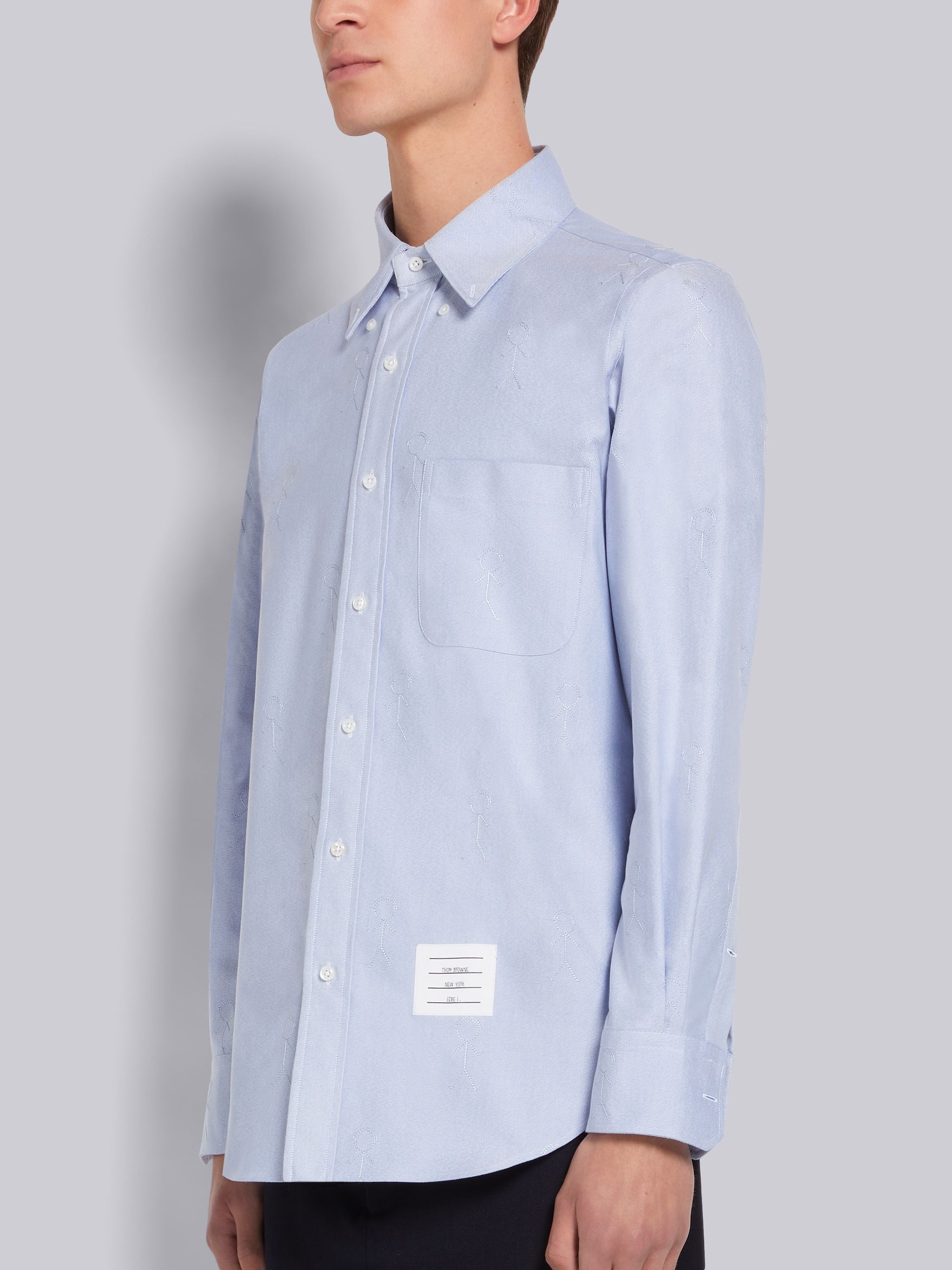 Light Blue Satin Mr. Thom Half Drop Running Stitch Straight Fit Shirt - 2