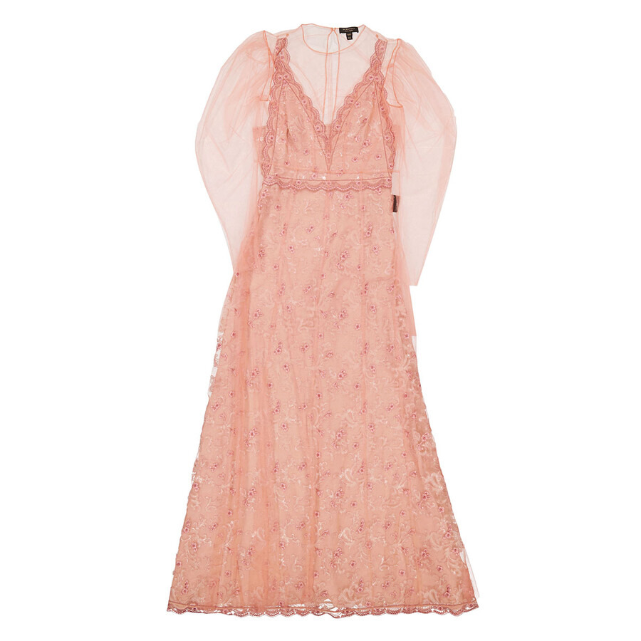 Burberry Floral-embroidered Puff-sleeve Dress In Dusty Pink - 2