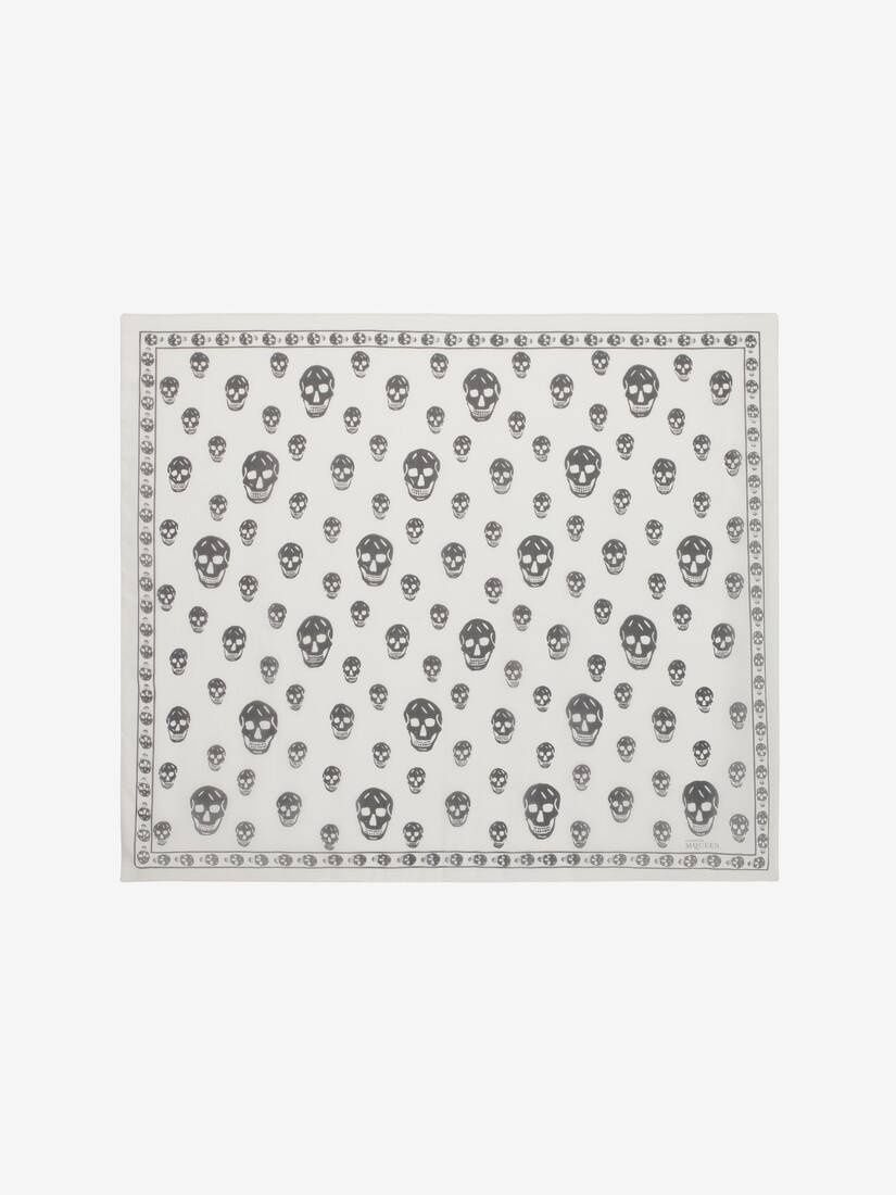 Women's Classic Silk Chiffon Skull Scarf in Ivory/black - 1