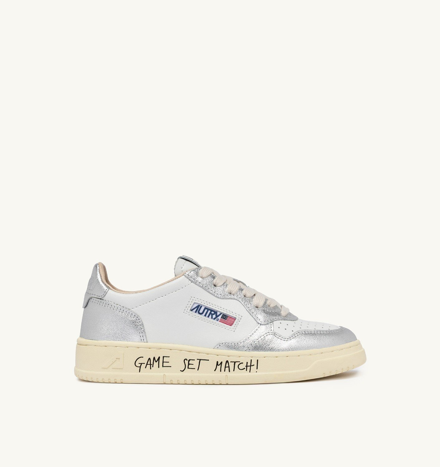 MEDALIST LOW SNEAKERS IN WHITE AND SILVER LEATHER WITH LETTERING - 1