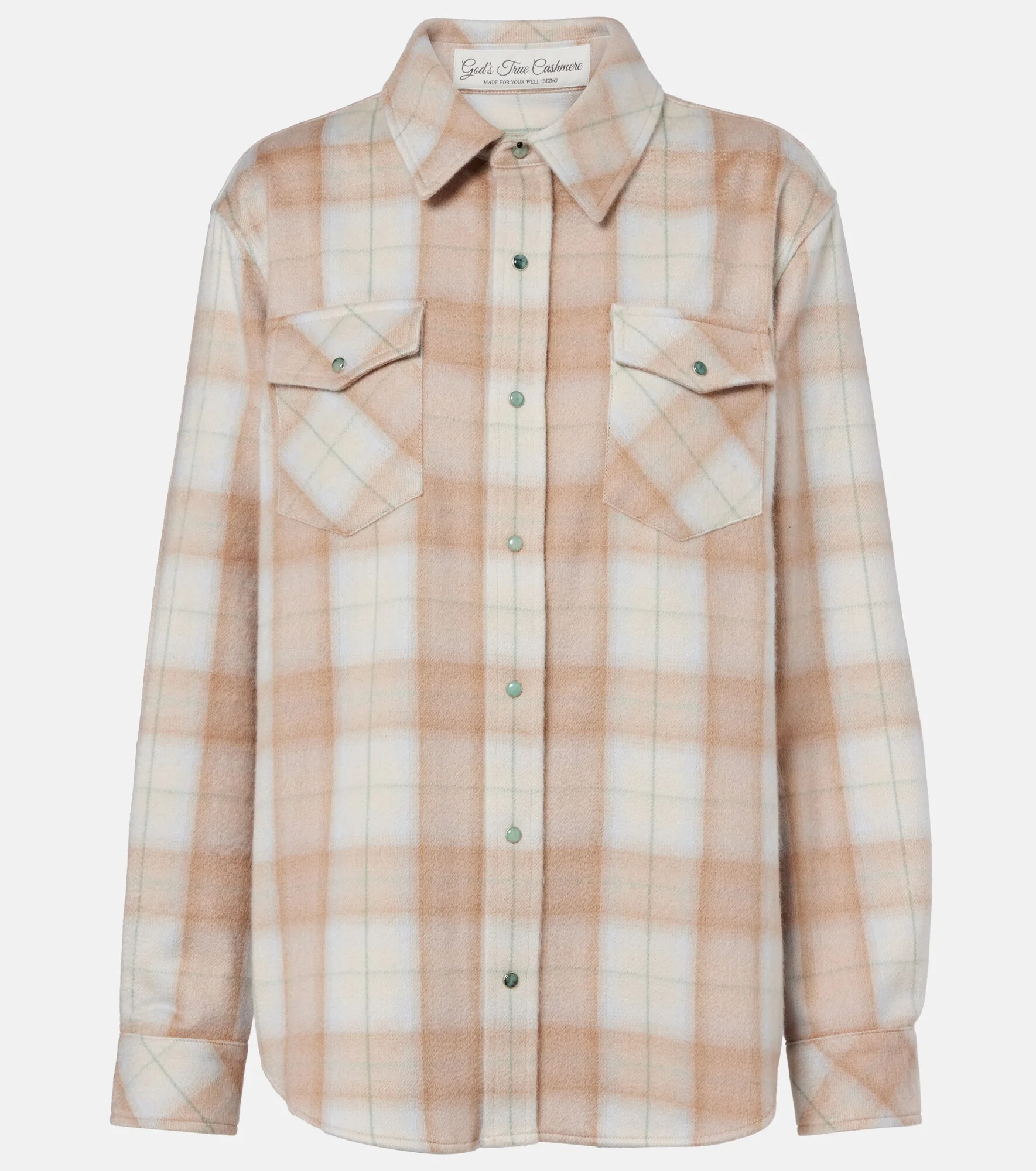 Champagne Tartan cashmere shirt with emerald - 1