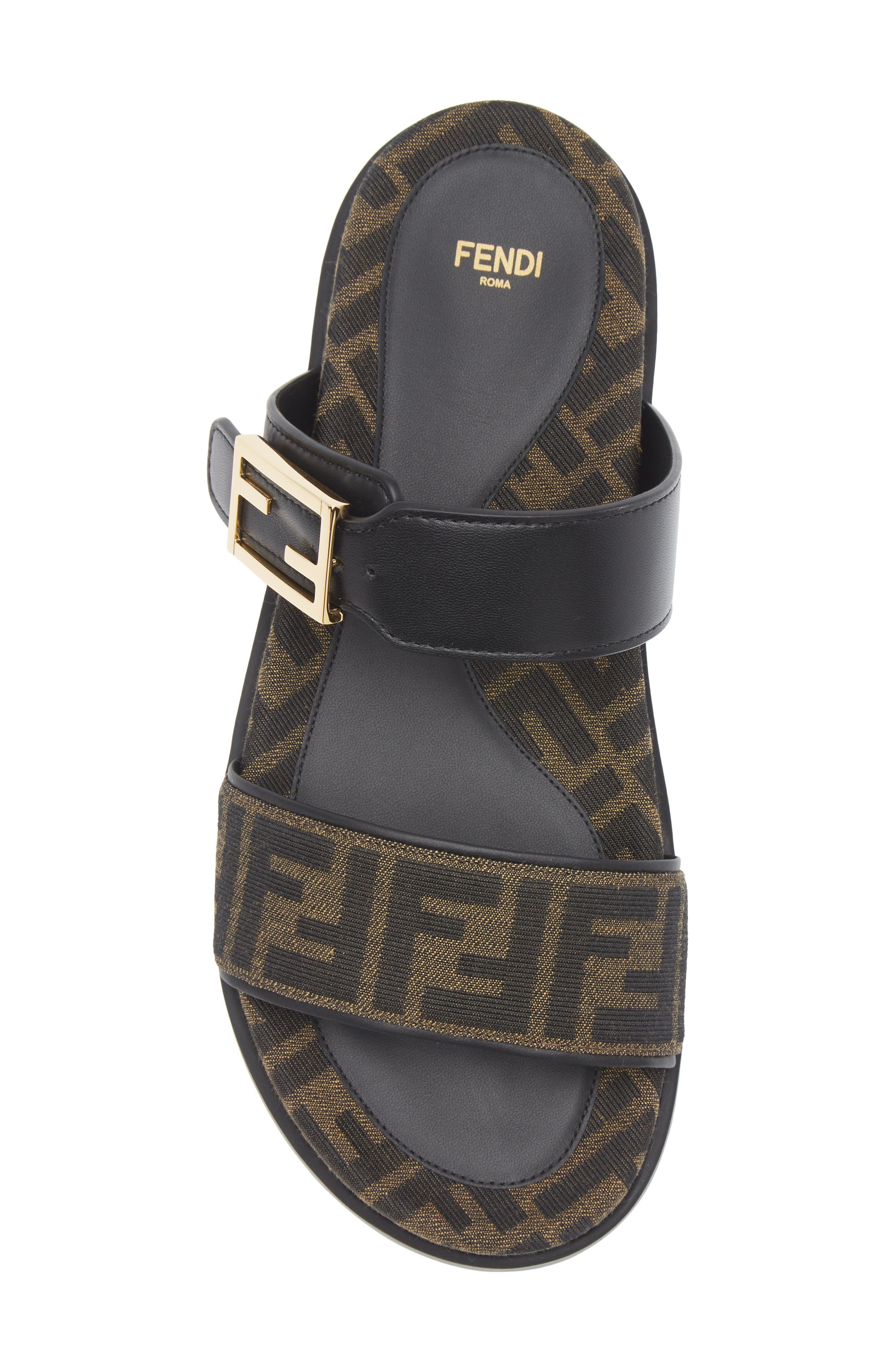 Fendi Feel FF Double Band Slide Sandal in Tabacco Nero/Nero at Nordstrom - 3