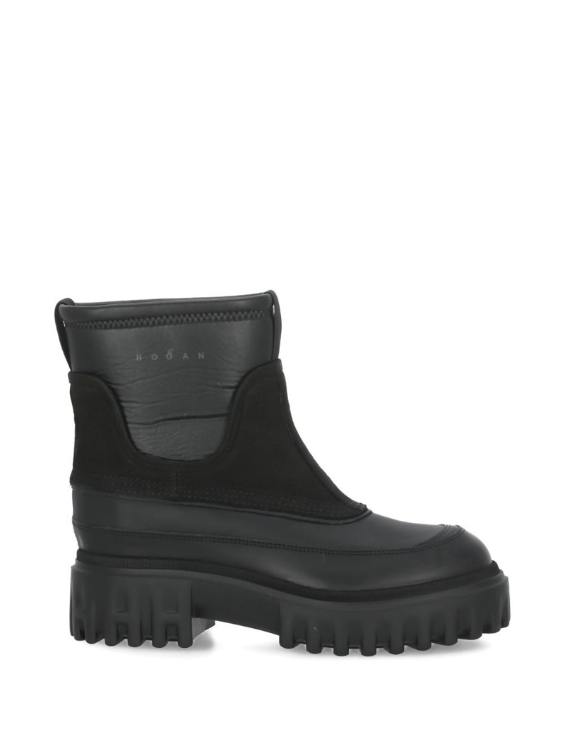 embossed logo raised sole boots 1