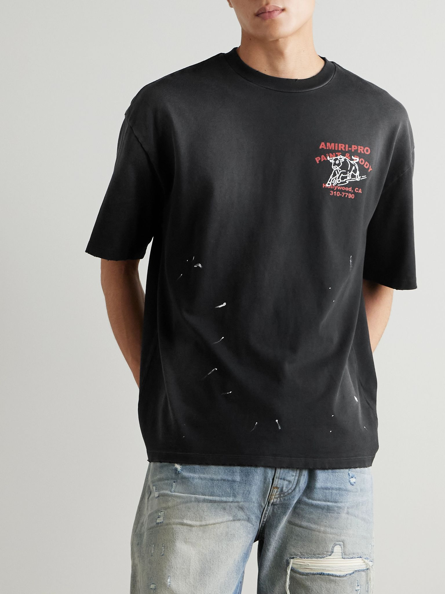 Bull Oversized Printed Distressed Cotton-Jersey T-Shirt Black - 3
