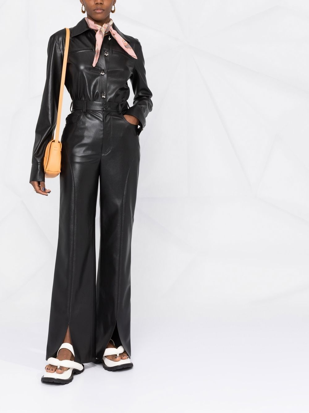 faux-leather dangling-button shirt - 2