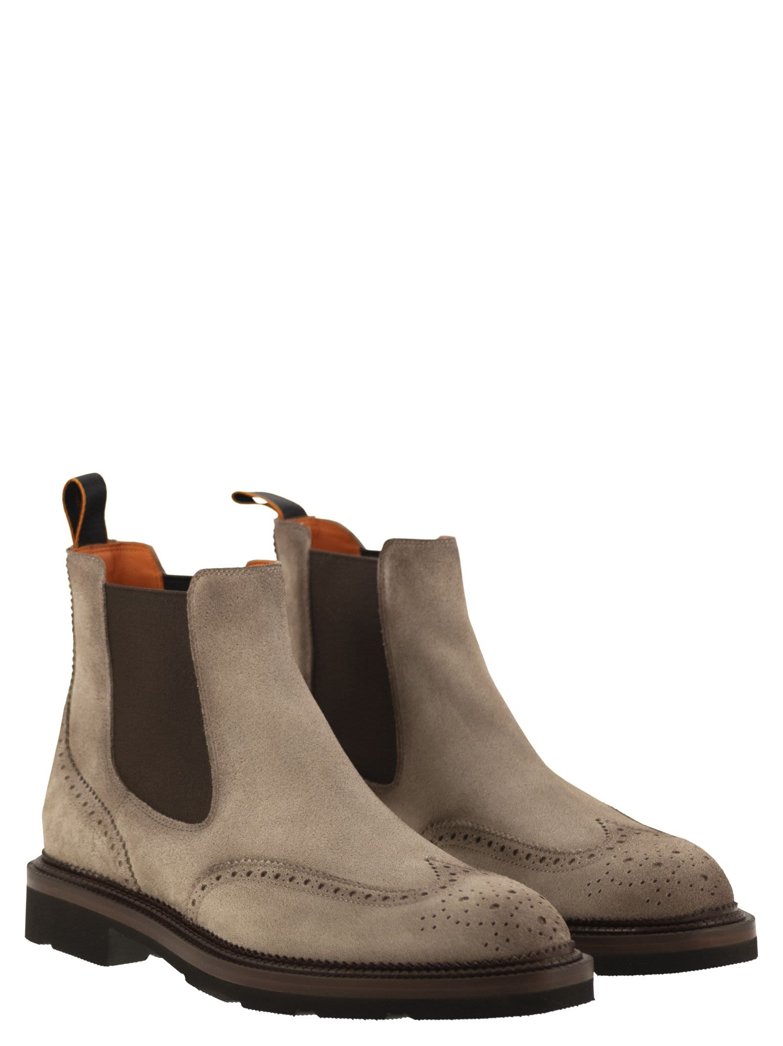 Santoni Men Chelsea Brogue Suede Ankle Boot - 4