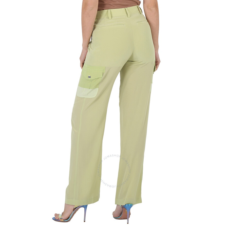Burberry Ladies Mist Green Nell Mid-Rise Silk Crepe De Chine Cargo Trousers - 6