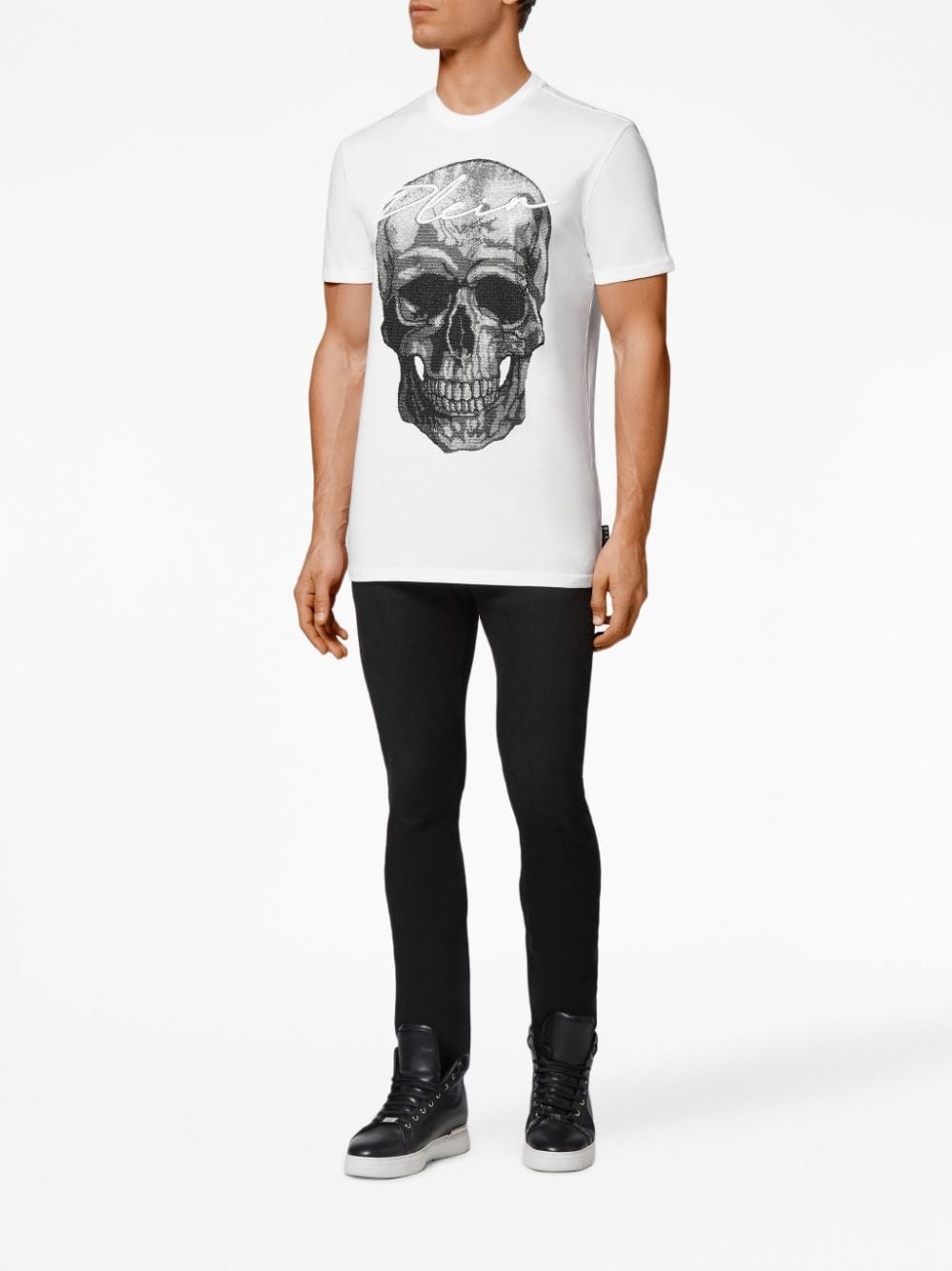 crystal-embellished skull cotton T-shirt - 2
