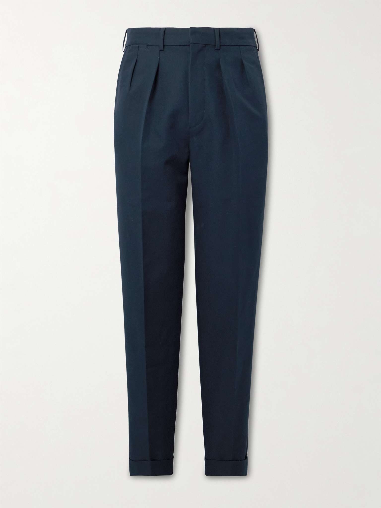 Tapered Pleated Cotton Trousers - 1