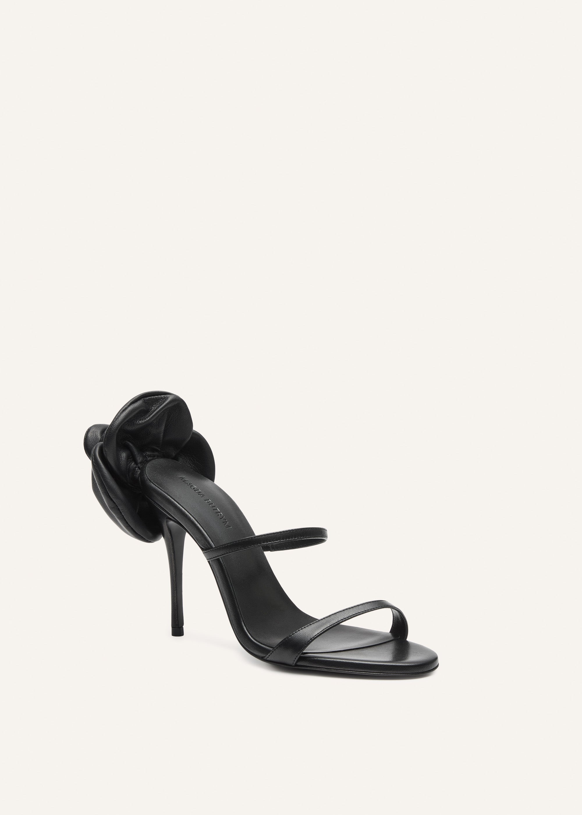Flower heel leather sandals in black - 2