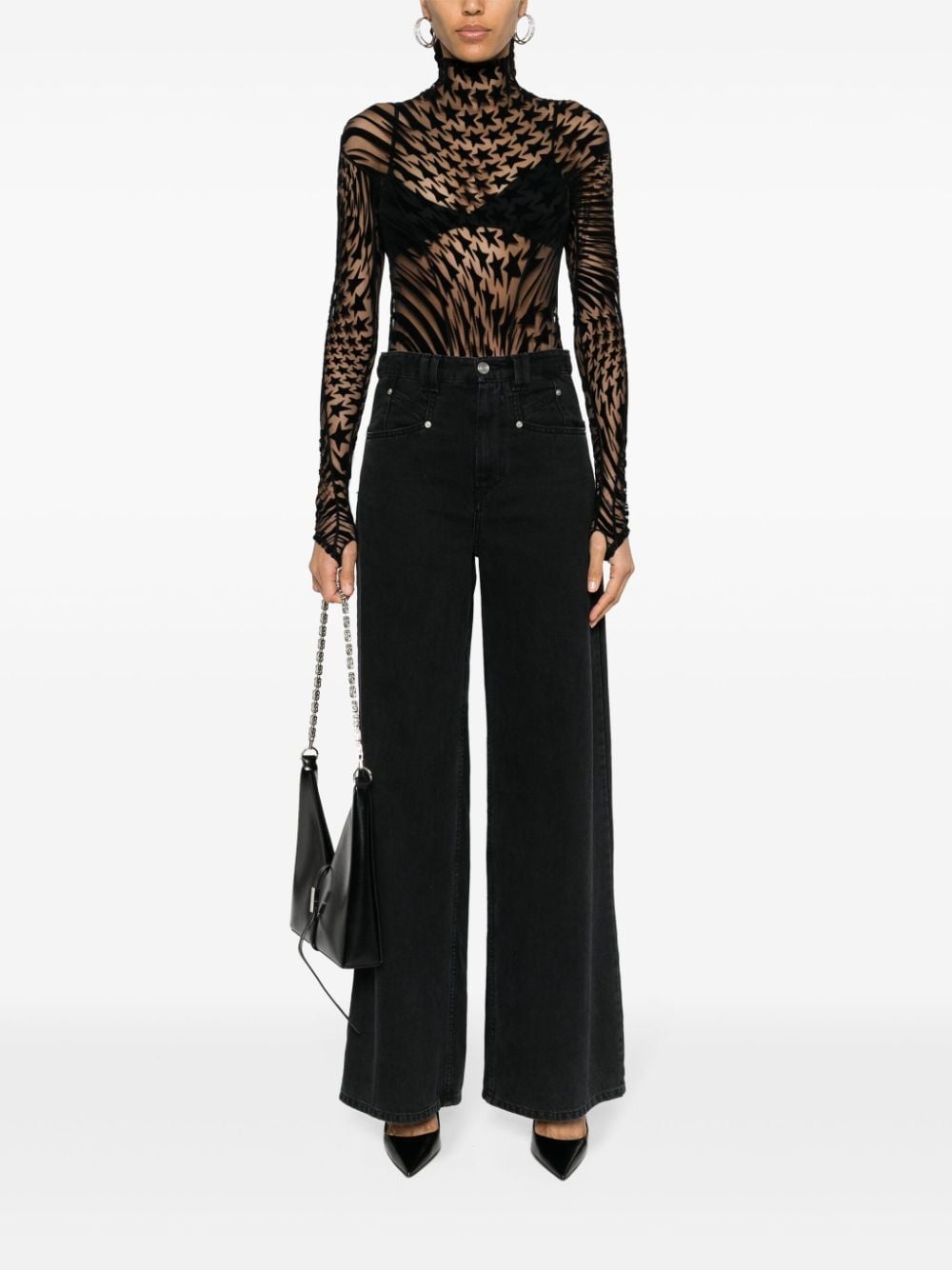 star-print mesh bodysuit - 2