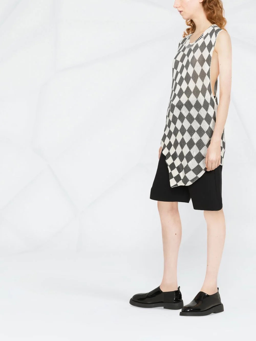 checkerboard-print knitted top - 3