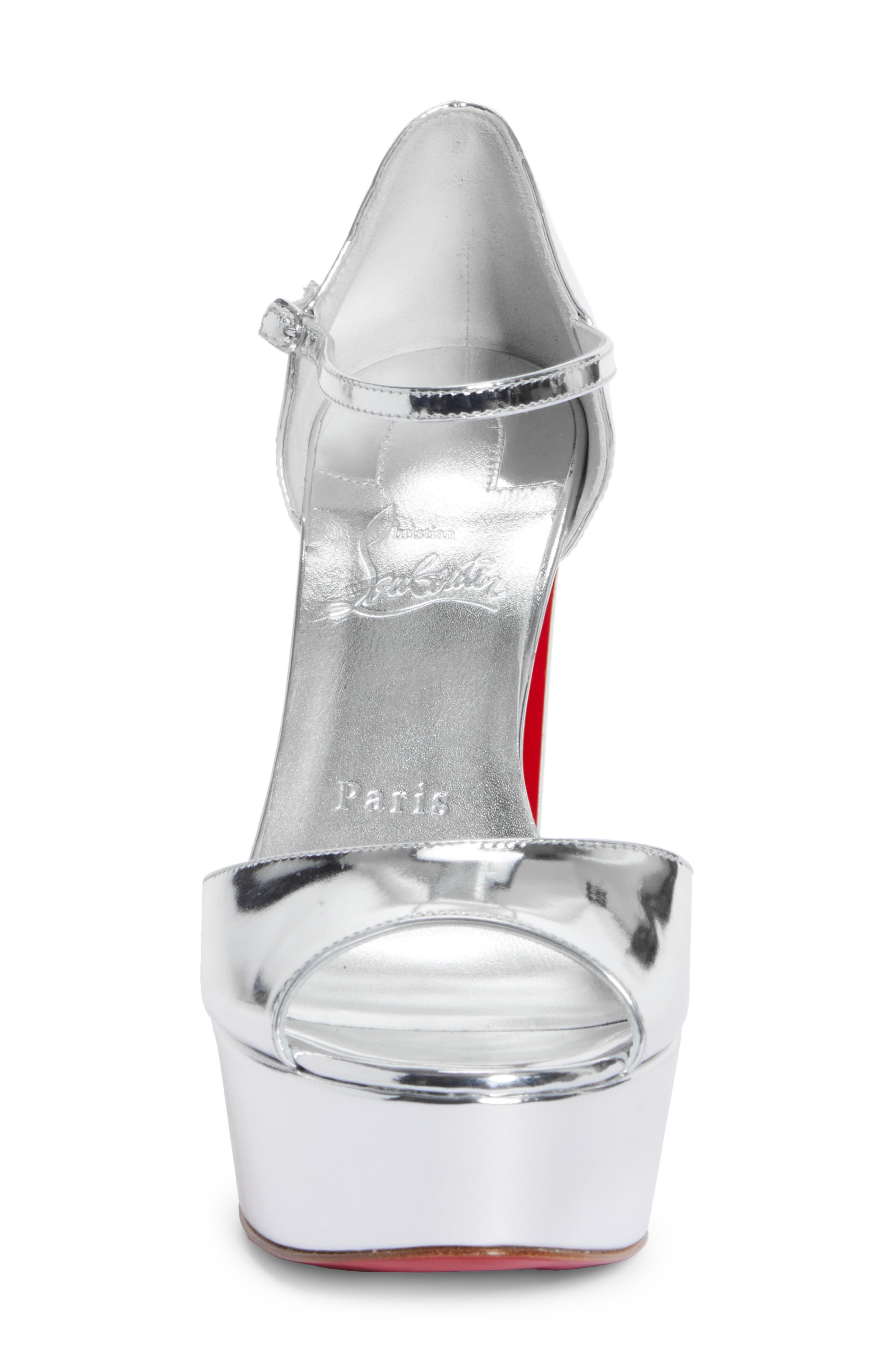 Christian Louboutin Sandaloo Metallic Peep-Toe Sandal in Silver at Nordstrom - 4