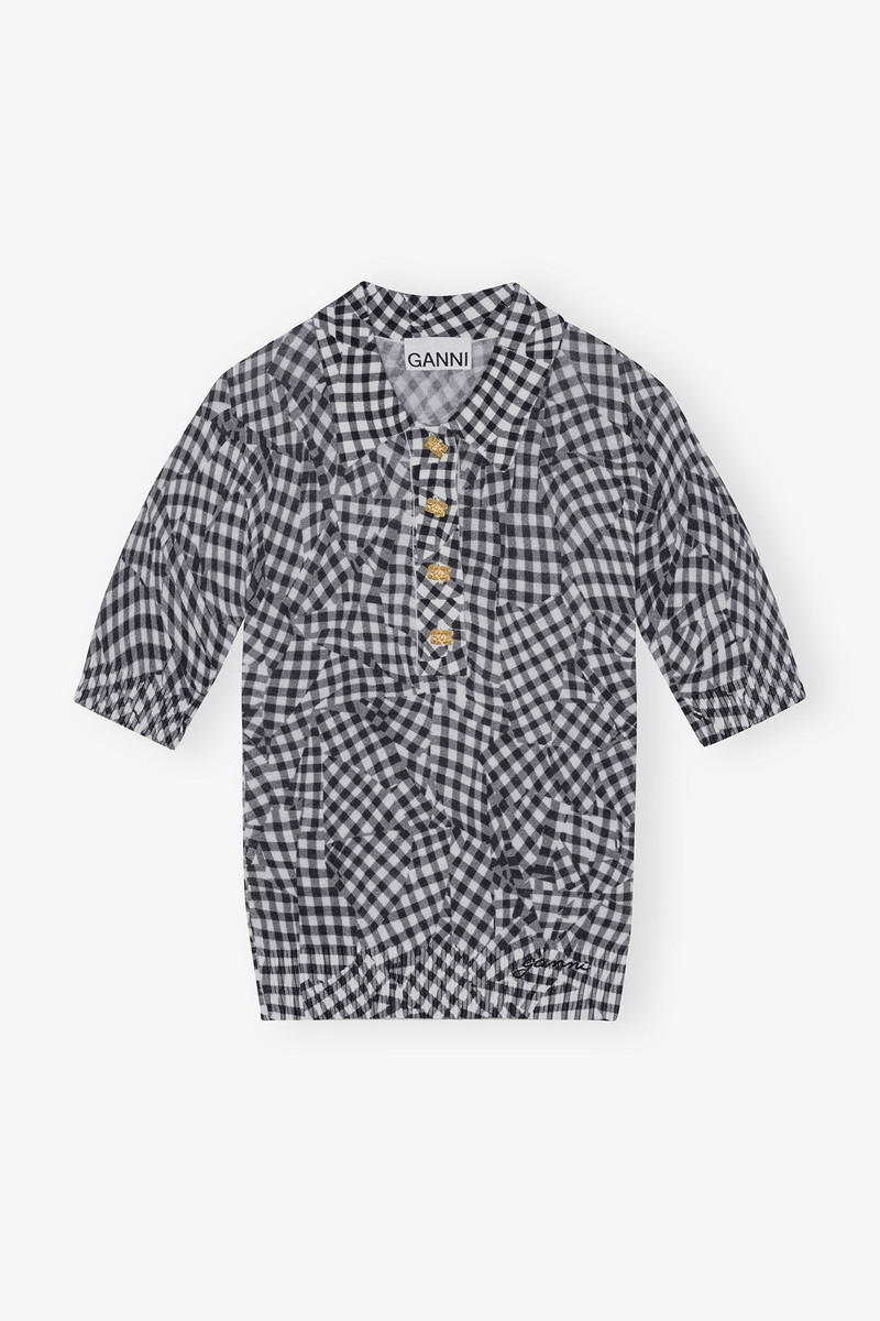 BLACK SHEER COTTON PRINTED POLO SHIRT 1