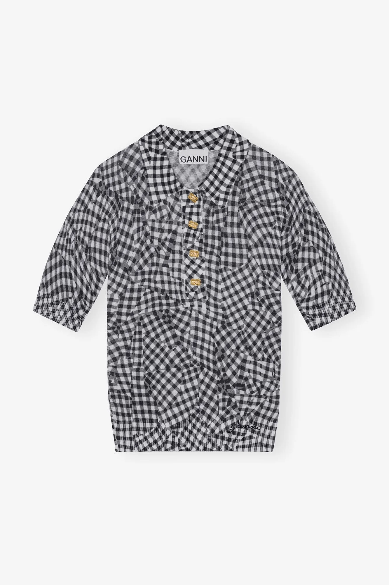 BLACK SHEER COTTON PRINTED POLO SHIRT - 1