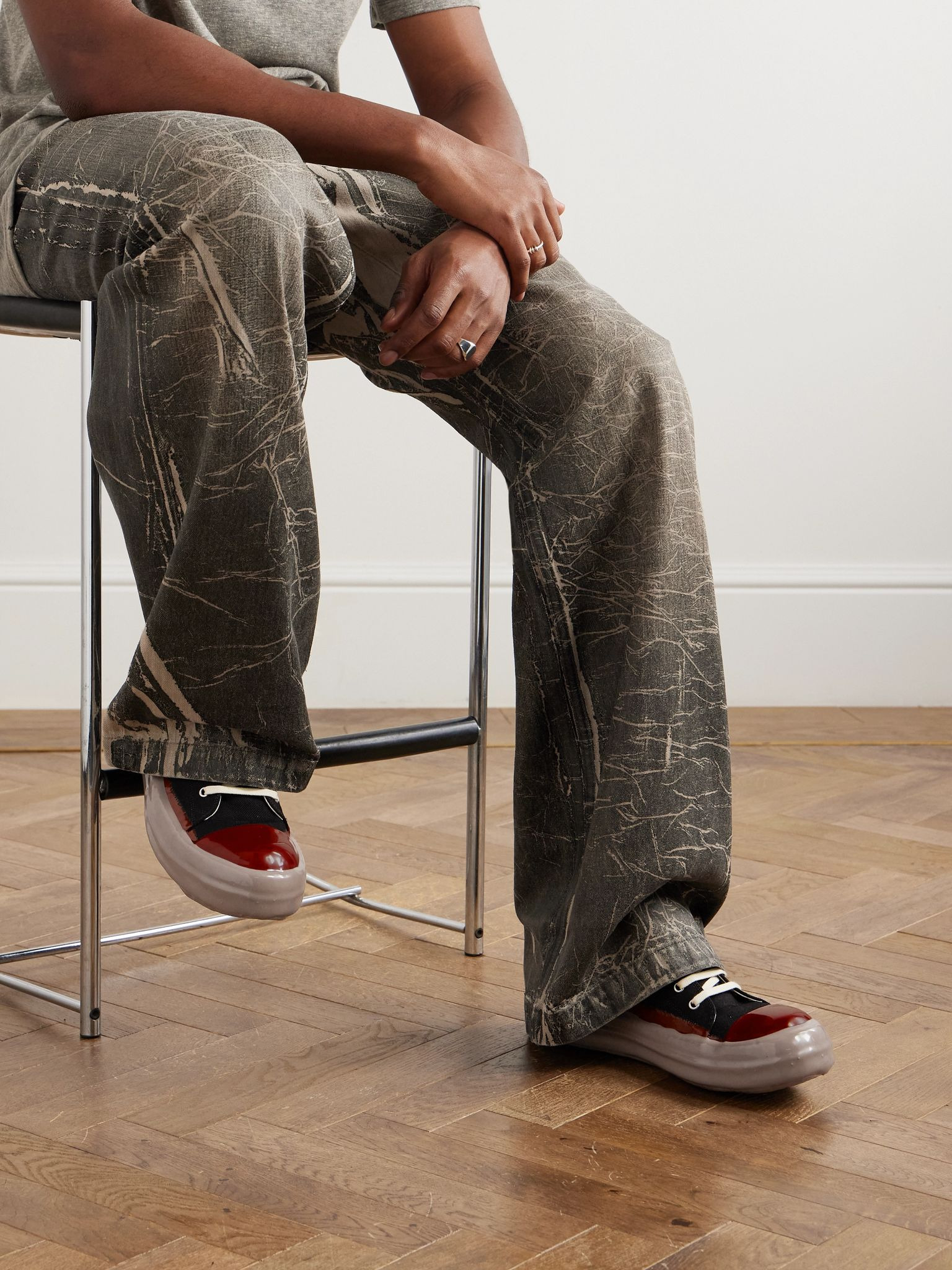 Lacquered-Denim Sneakers Black - 2