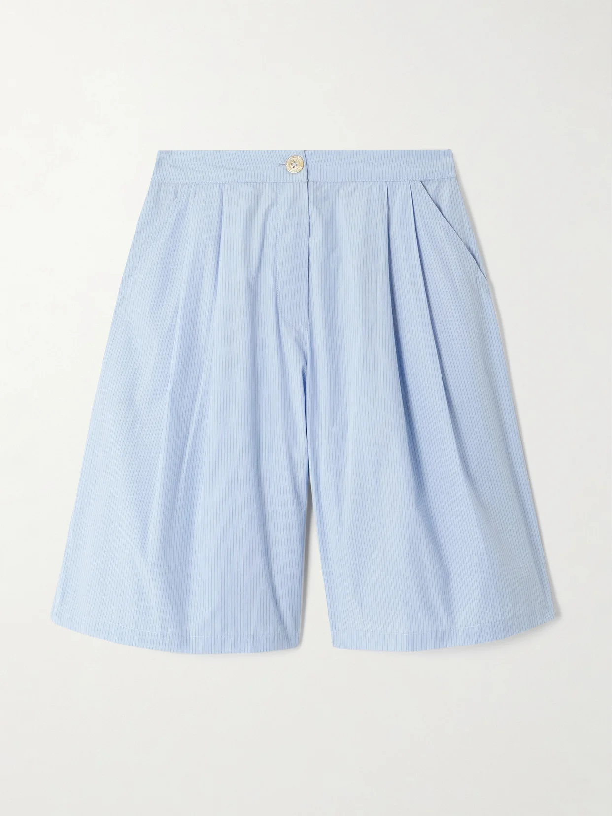 Striped Pleated Cotton-poplin Shorts - 1